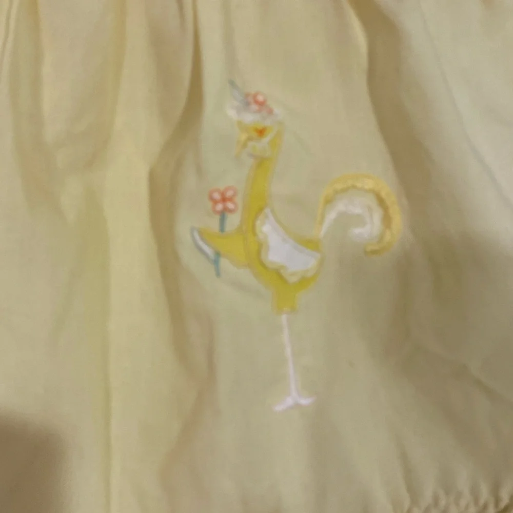 70s Nanette Embroidered Chick Lace Trim Romper & Bonnet Vintage Yellow Size 0